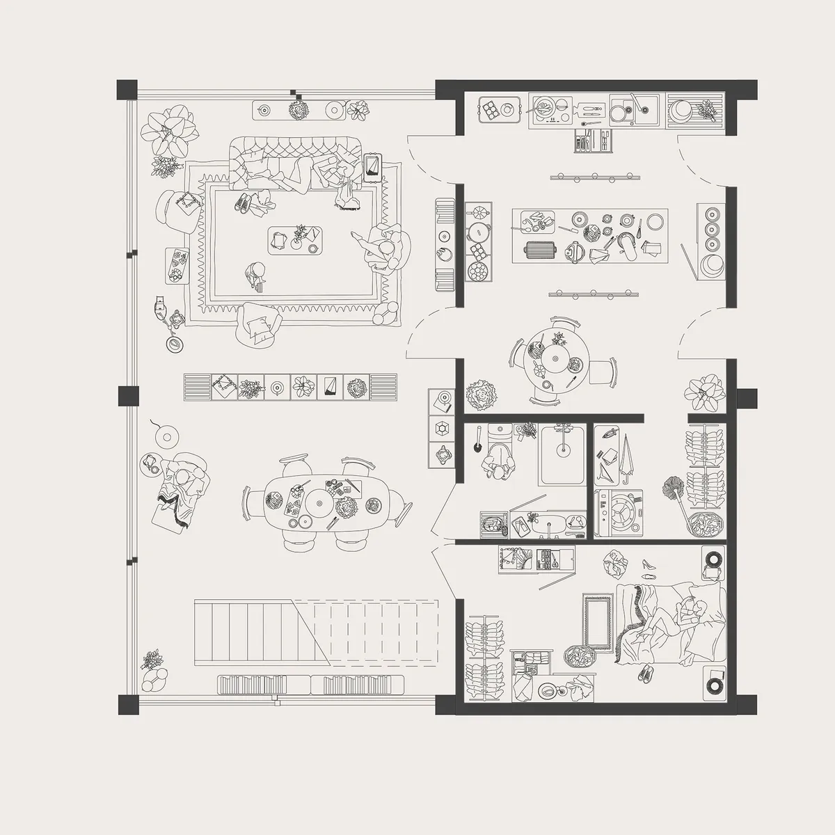 Maximalist Home Elevation Scene Line V2
