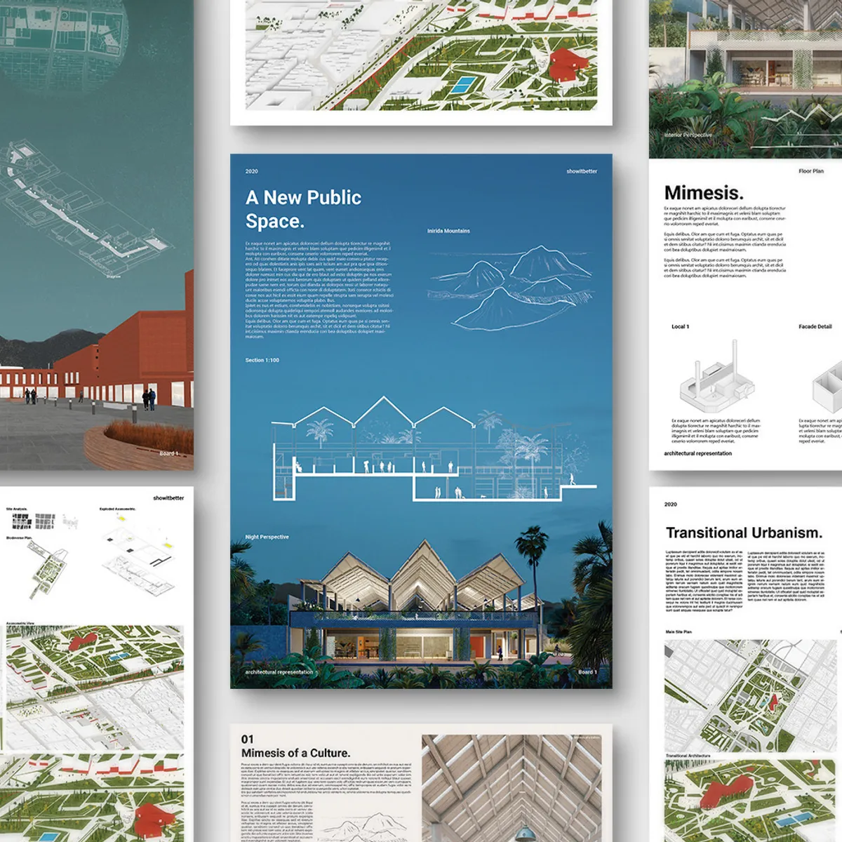 Presentation board mockup tiled