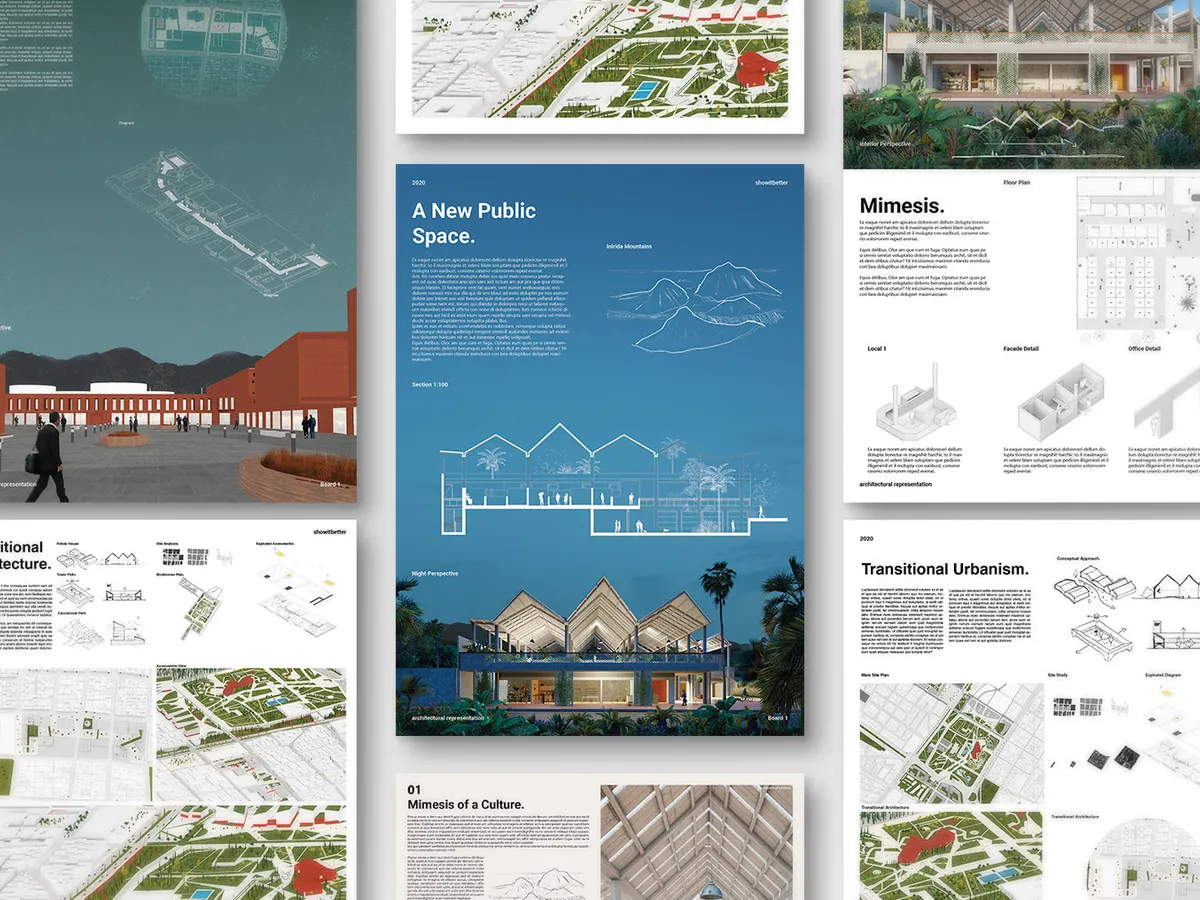 Presentation board mockup tiled