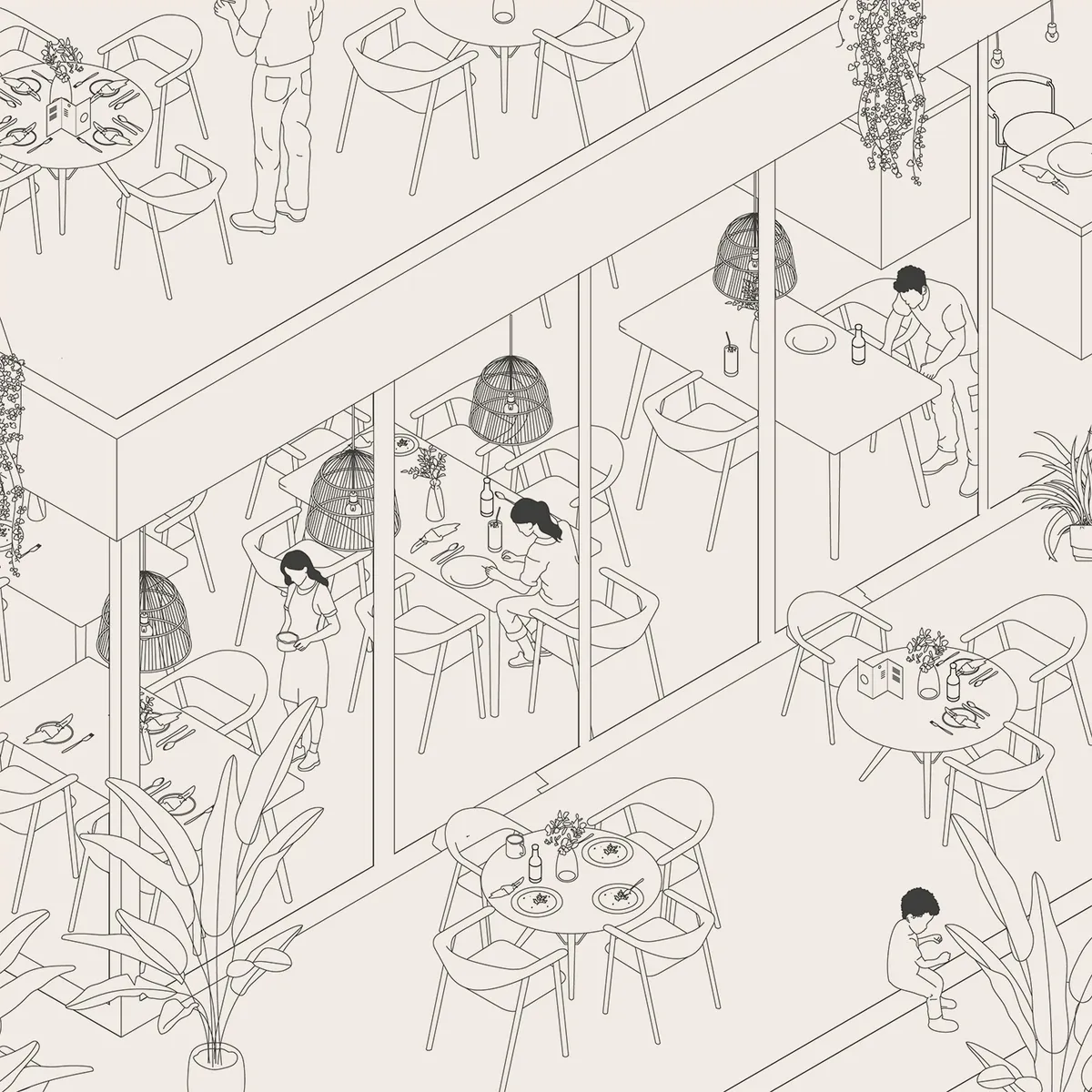 Restaurant Minimal Isometric Scene Lines3