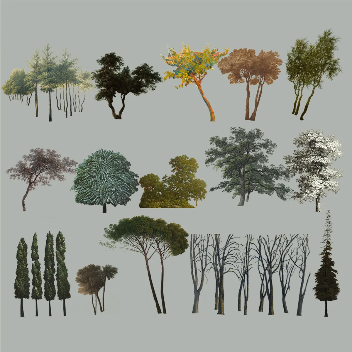Trees painting collage pack 1