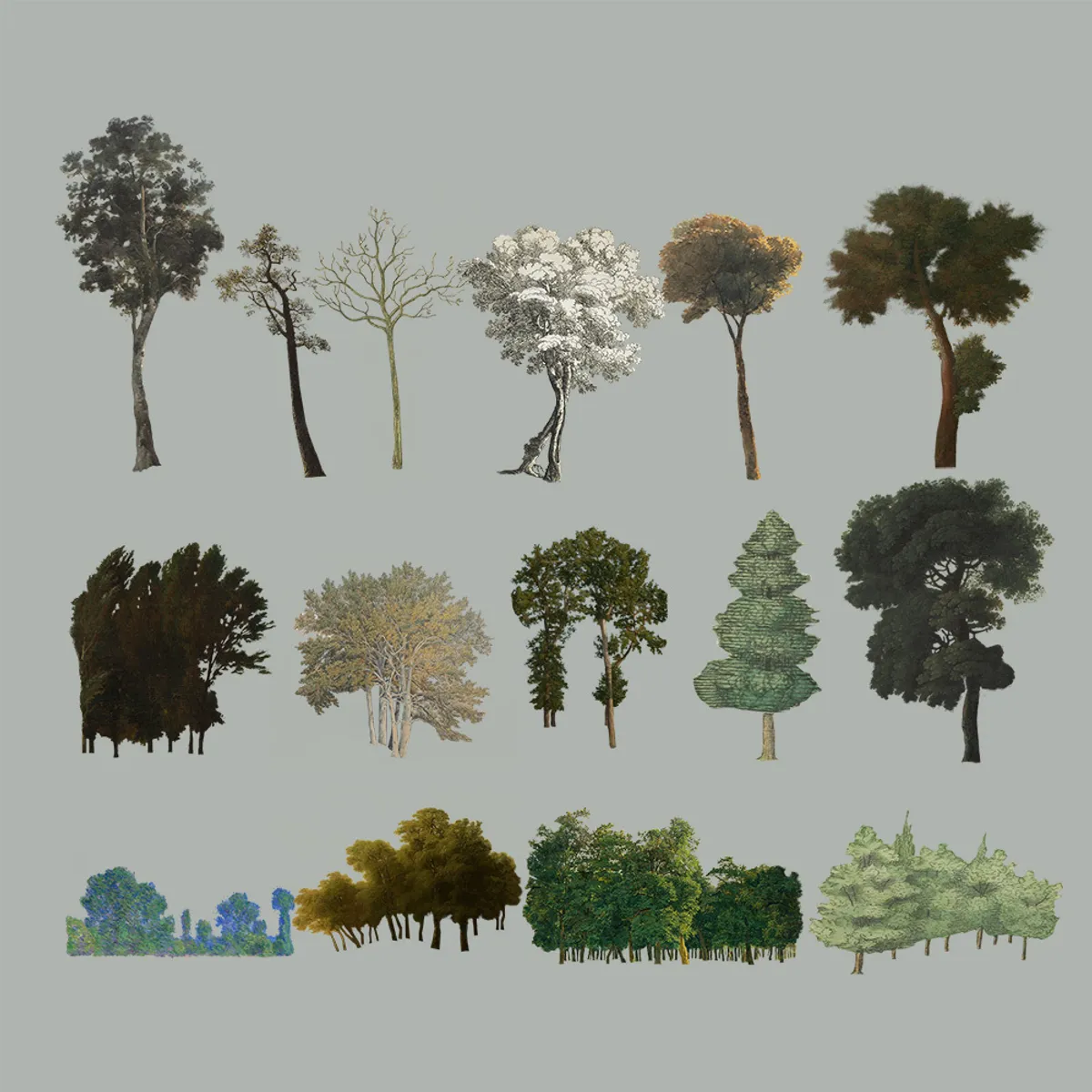 Trees painting collage pack 2